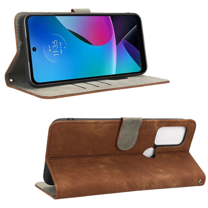 For Motorola Moto G Play (2023) 4G RFID Blocking Phone Case PU Leather Magnetic Anti-scratch Drop-proof Phone Cover with Wallet Stand - Brown
