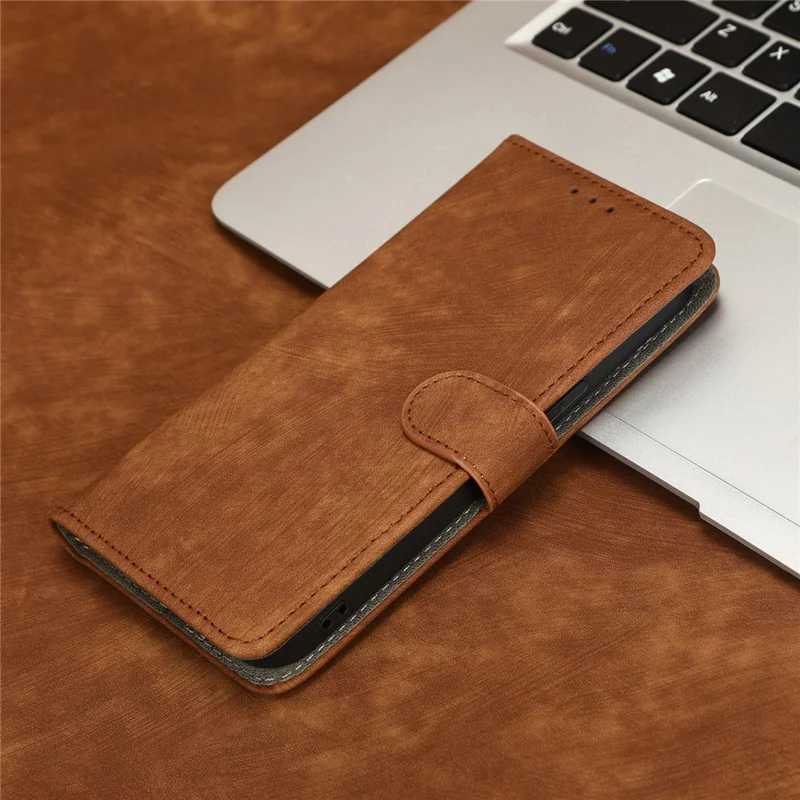 For Motorola Moto G Play (2023) 4G RFID Blocking Phone Case PU Leather Magnetic Anti-scratch Drop-proof Phone Cover with Wallet Stand - Brown