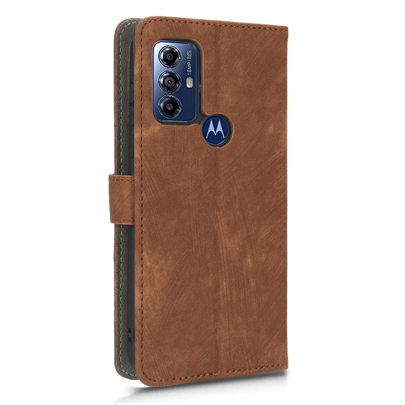 For Motorola Moto G Play (2023) 4G RFID Blocking Phone Case PU Leather Magnetic Anti-scratch Drop-proof Phone Cover with Wallet Stand - Brown