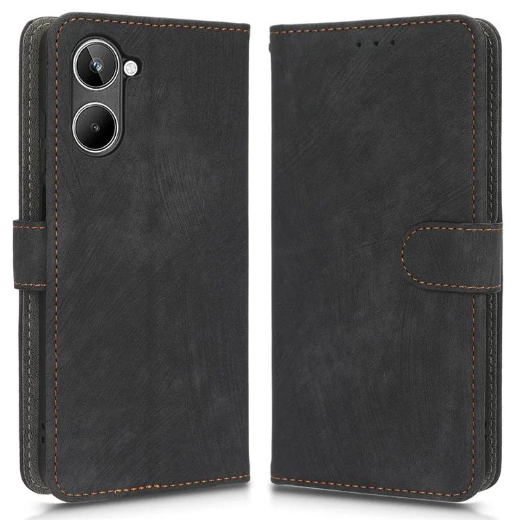 RFID Blocking Anti-scratch Phone Case For Realme 10 4G, Anti-fall Magnetic PU Leather Phone Cover with Wallet Stand - Black