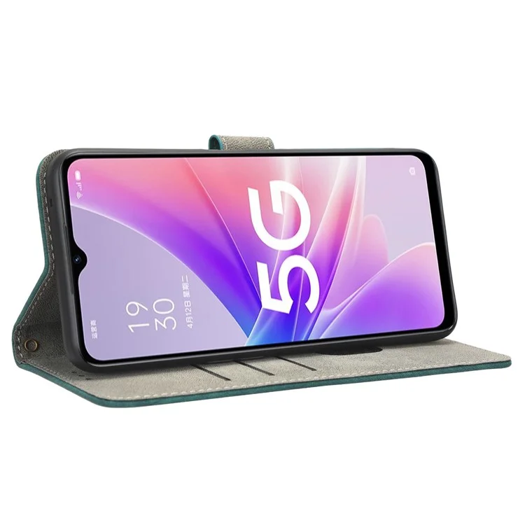 Для Oppo A57 (2022) 5G / A77 5G / K10 5G / Realme V23 5G / Q5i / Narzo 50 5G / OnePlus Nord N300 5G RFID блокирующий PU-кожаный чехол для телефона с магнитной крышкой и бумажником - зеленый