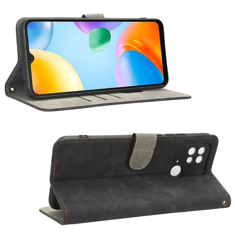 RFID Blocking Magnetic Phone Case For Xiaomi Redmi 10C 4G / Redmi 10 (India) 4G, PU Leather Anti-fall Protective Phone Cover with Wallet Stand - Black