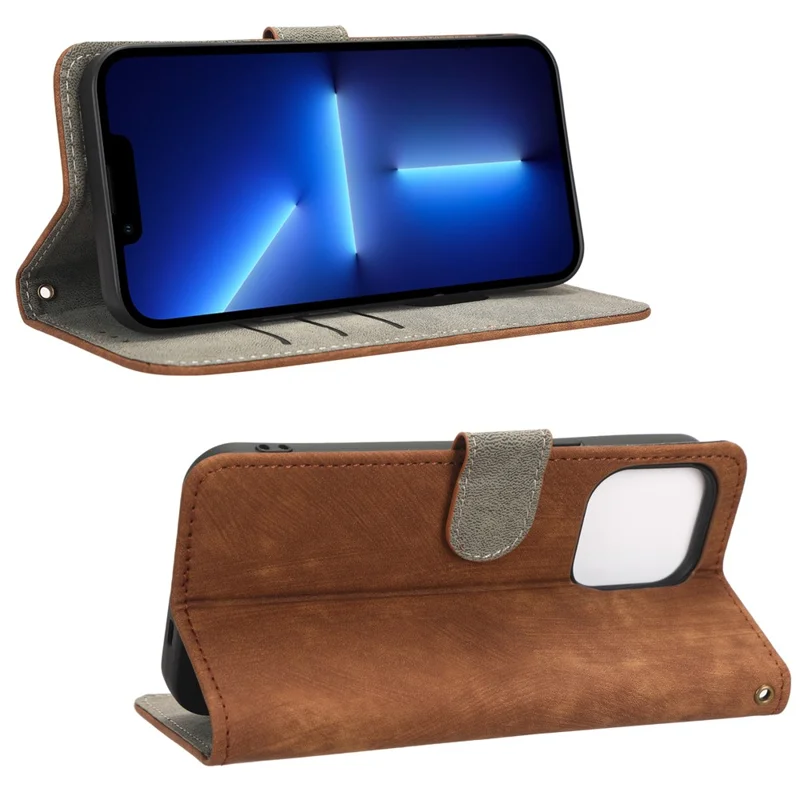 For iPhone 13 Pro Max 6.7 inch Magnetic PU Leather Phone Cover RFID Blocking Mobile Phone Case with Wallet Stand - Brown
