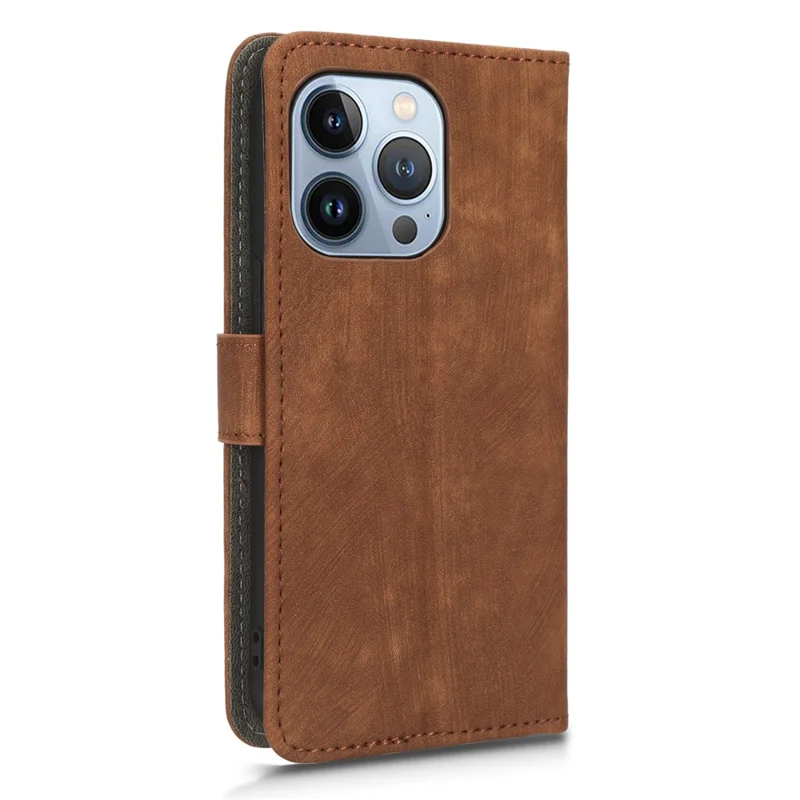 For iPhone 13 Pro Max 6.7 inch Magnetic PU Leather Phone Cover RFID Blocking Mobile Phone Case with Wallet Stand - Brown