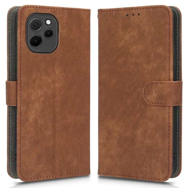 Funda magnética de bloqueo RFID para Huawei nova Y61 4G / Enjoy 50z 4G, funda de cartera de piel sintética antiarañazos con soporte - Marrón