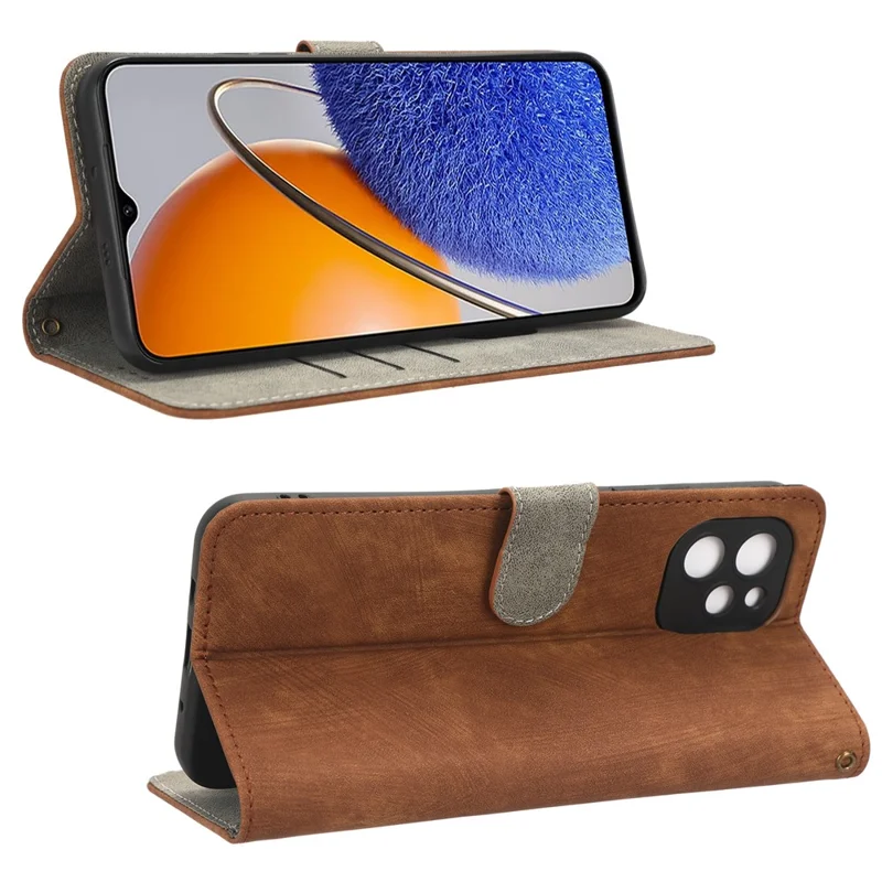 Funda magnética de bloqueo RFID para Huawei nova Y61 4G / Enjoy 50z 4G, funda de cartera de piel sintética antiarañazos con soporte - Marrón