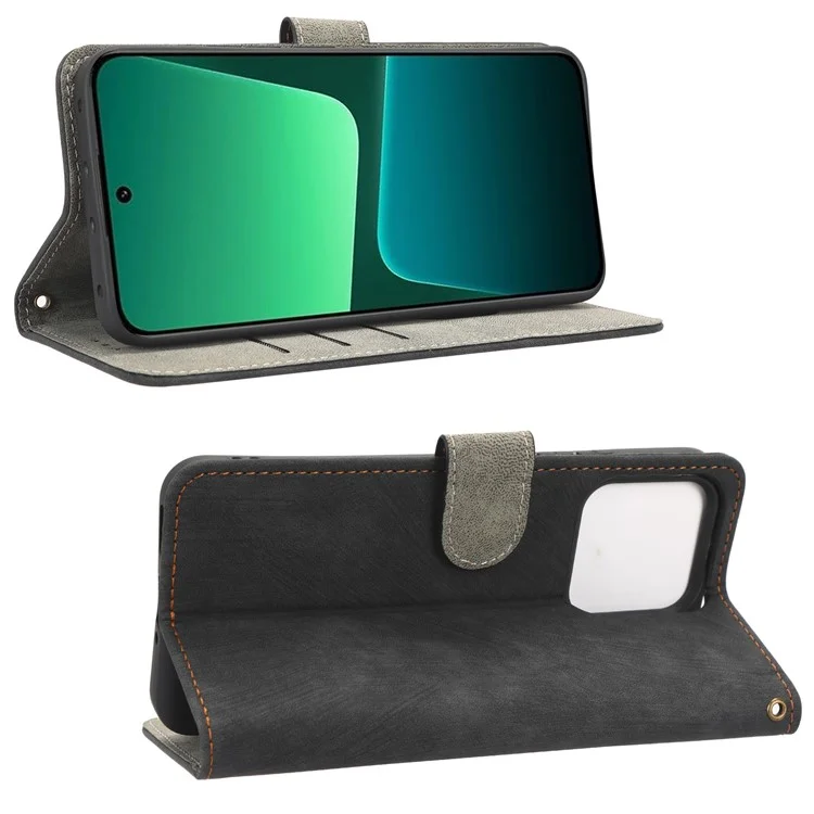 Para Xiaomi 13 5G Anti-drop RFID Blocking Phone Case Shockproof PU Leather Phone Wallet Cover Foldable Stand - Negro