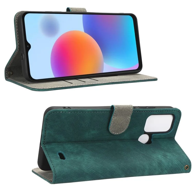 PU Leather Phone Cover For ZTE Blade A52, Flip Wallet Stand RFID Blocking Mobile Phone Case - Green