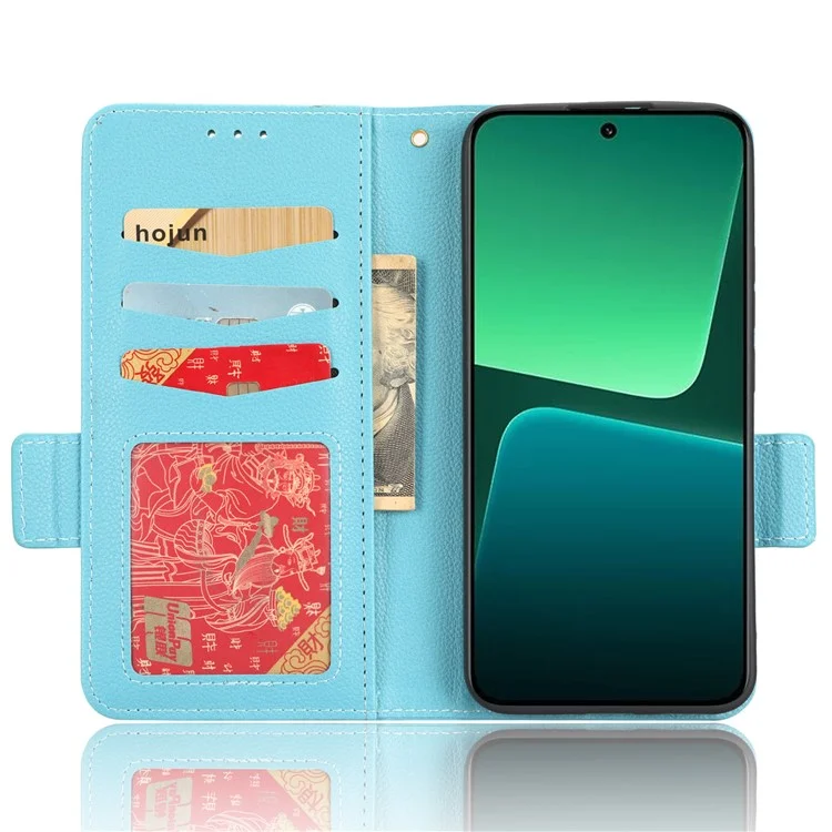 Чехол-книжка для Xiaomi 13 5G с полной защитой, с текстурой под кожу, из искусственной кожи, с подставкой и двумя магнитными застежками - голубого цвета