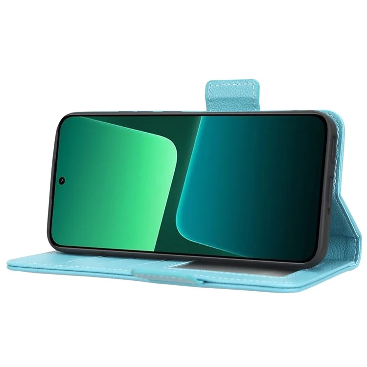 Чехол-книжка для Xiaomi 13 5G с полной защитой, с текстурой под кожу, из искусственной кожи, с подставкой и двумя магнитными застежками - голубого цвета