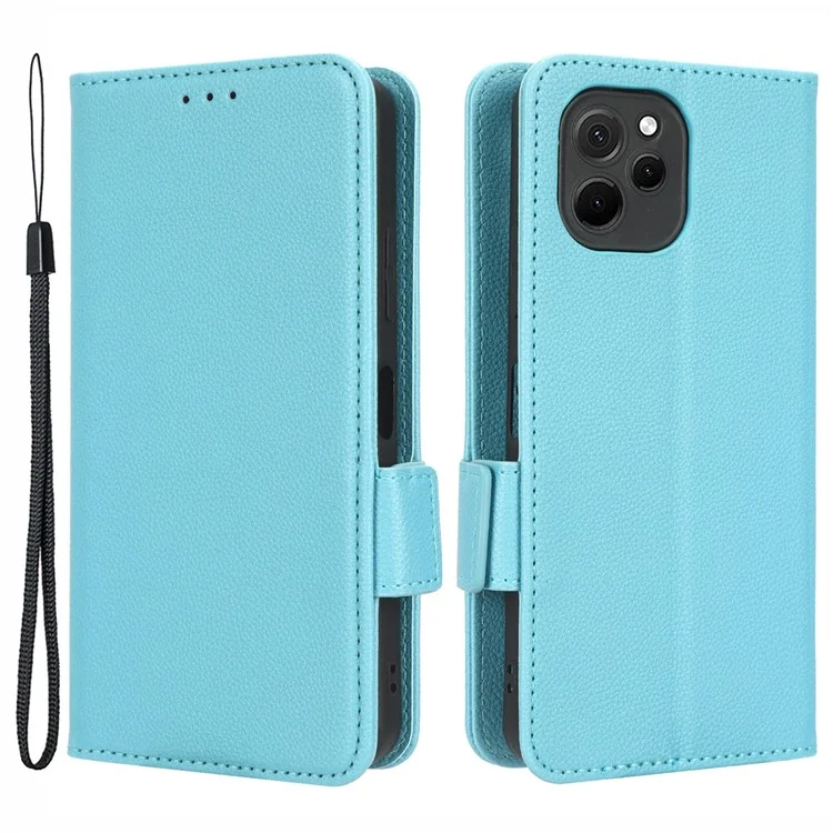 PU Leather Smartphone Case For Huawei nova Y61 4G / Enjoy 50z 4G Dual Magnetic Clasp Litchi Texture Flip Wallet Stand Scratch-resistant Phone Cover - Baby Blue