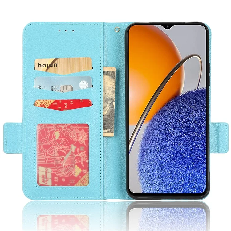 PU Leather Smartphone Case For Huawei nova Y61 4G / Enjoy 50z 4G Dual Magnetic Clasp Litchi Texture Flip Wallet Stand Scratch-resistant Phone Cover - Baby Blue