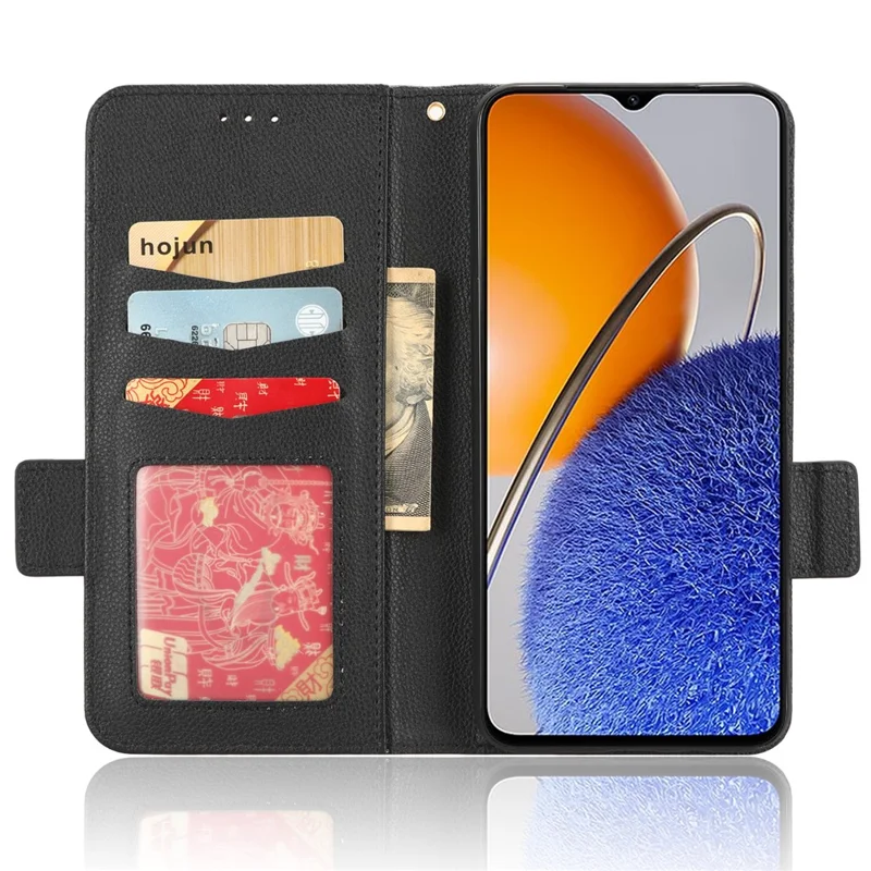 Funda de teléfono inteligente de piel sintética PU para Huawei nova Y61 4G / Enjoy 50z 4G con doble cierre magnético, textura de piel de zapa, billetera plegable, soporte y protección contra arañazos - Negro