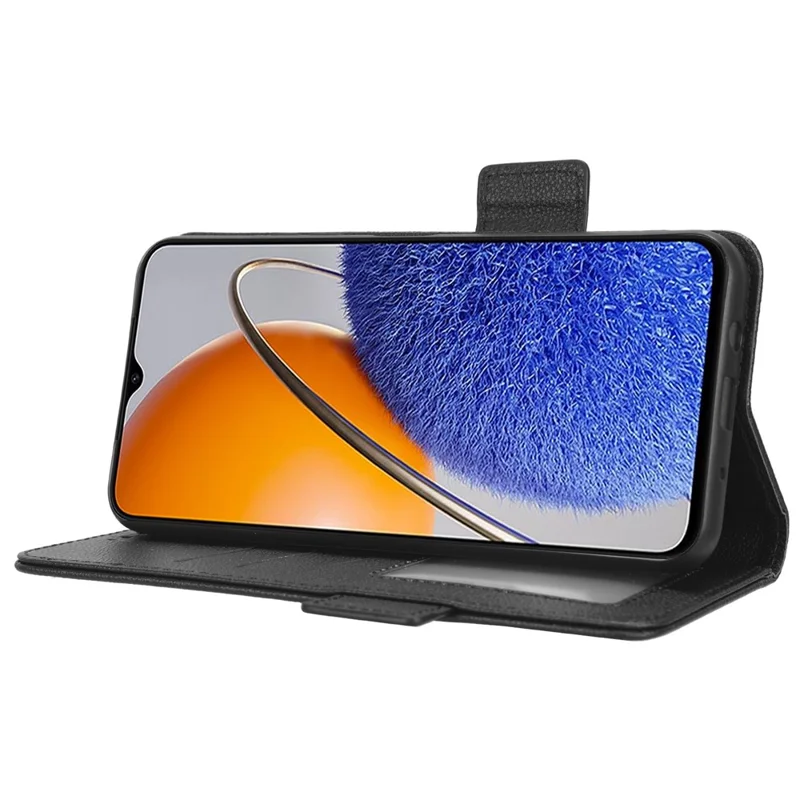 Funda de teléfono inteligente de piel sintética PU para Huawei nova Y61 4G / Enjoy 50z 4G con doble cierre magnético, textura de piel de zapa, billetera plegable, soporte y protección contra arañazos - Negro