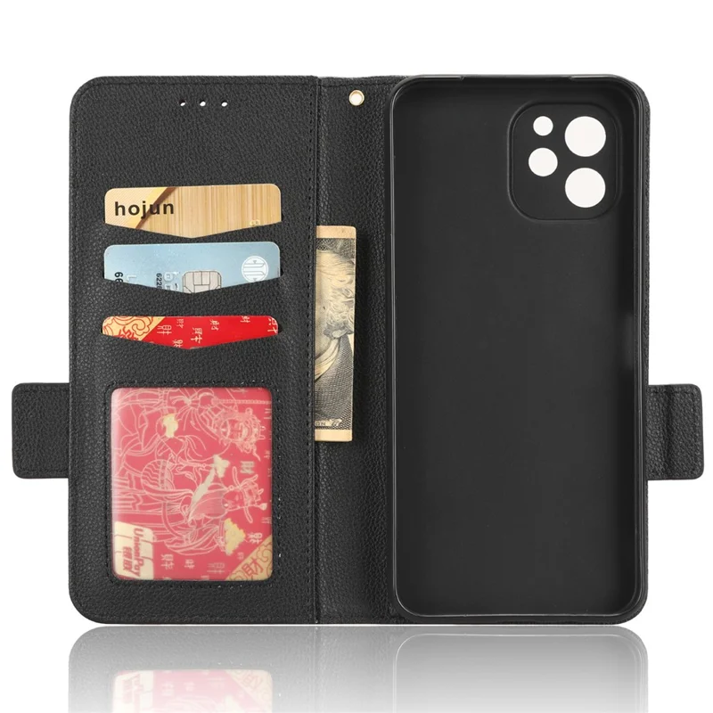 Funda de teléfono inteligente de piel sintética PU para Huawei nova Y61 4G / Enjoy 50z 4G con doble cierre magnético, textura de piel de zapa, billetera plegable, soporte y protección contra arañazos - Negro
