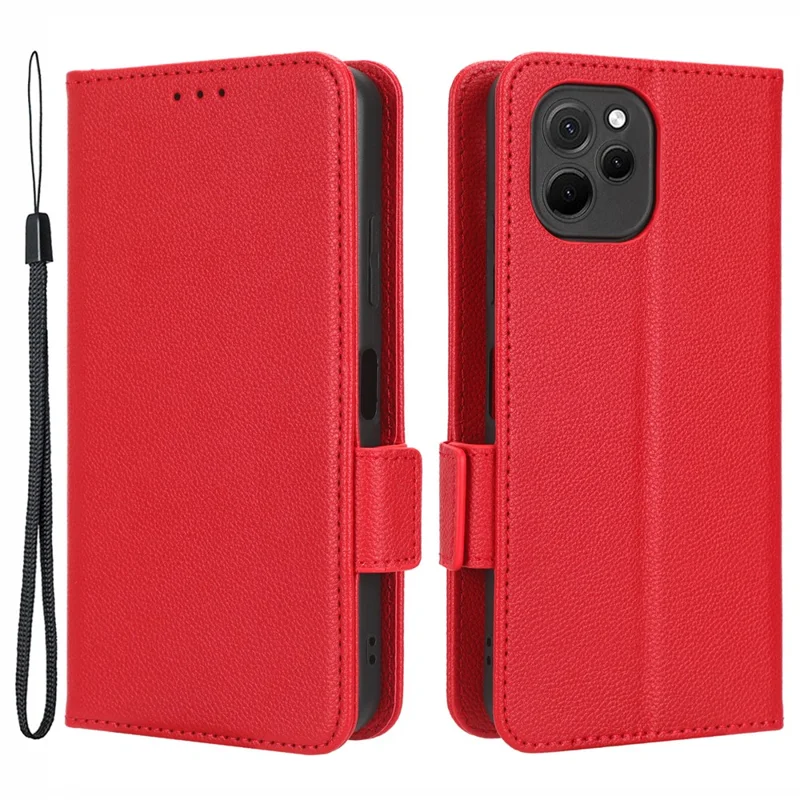 Custodia per Smartphone in Pelle PU per Huawei nova Y61 4G / Enjoy 50z 4G Doppia Chiusura Magnetica Texture Litchi Flip Wallet Stand Antigraffio Custodia per Telefono - Rosso