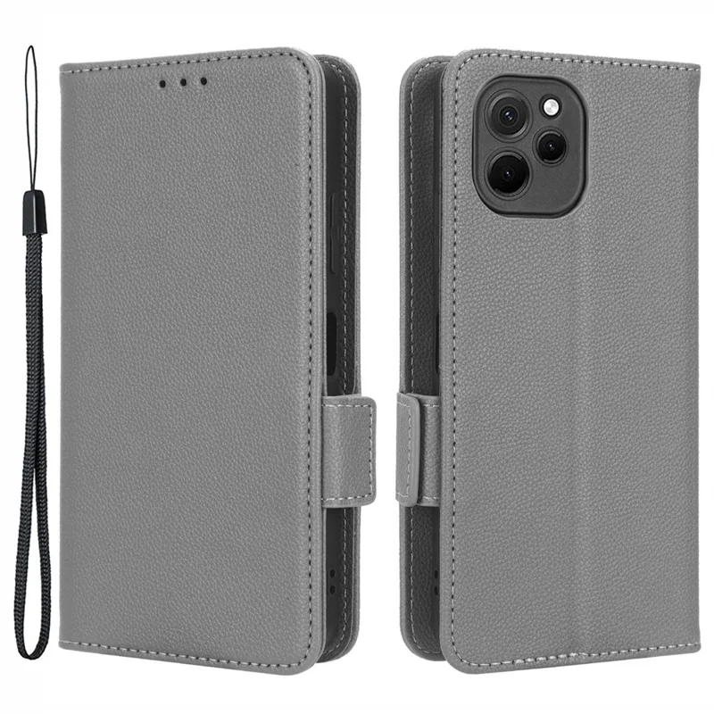 Custodia Smartphone in Pelle PU per Huawei nova Y61 4G / Enjoy 50z 4G Chiusura Magnetica Doppia Texture Litchi Flip Wallet Stand Antigraffio Cover per Telefono - Grigio