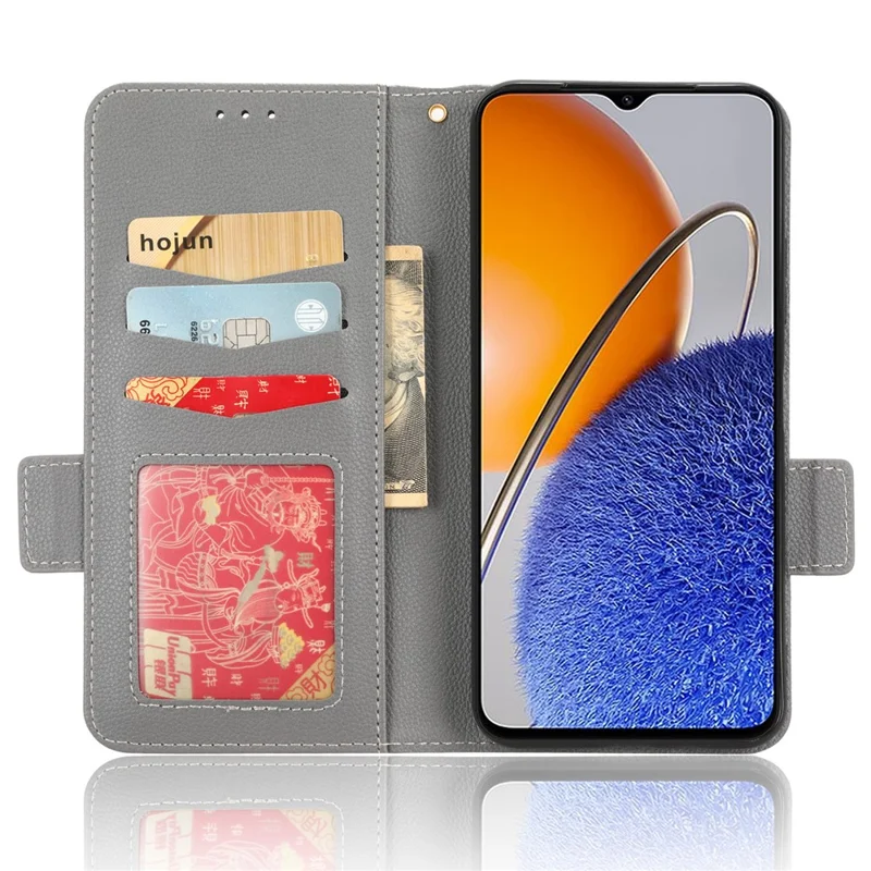 Custodia Smartphone in Pelle PU per Huawei nova Y61 4G / Enjoy 50z 4G Chiusura Magnetica Doppia Texture Litchi Flip Wallet Stand Antigraffio Cover per Telefono - Grigio