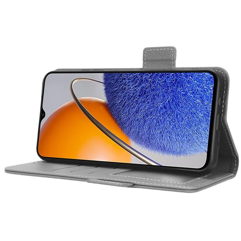 Custodia Smartphone in Pelle PU per Huawei nova Y61 4G / Enjoy 50z 4G Chiusura Magnetica Doppia Texture Litchi Flip Wallet Stand Antigraffio Cover per Telefono - Grigio