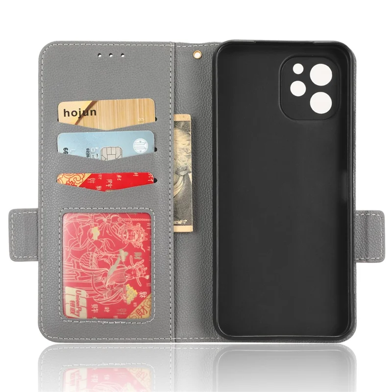 Custodia Smartphone in Pelle PU per Huawei nova Y61 4G / Enjoy 50z 4G Chiusura Magnetica Doppia Texture Litchi Flip Wallet Stand Antigraffio Cover per Telefono - Grigio