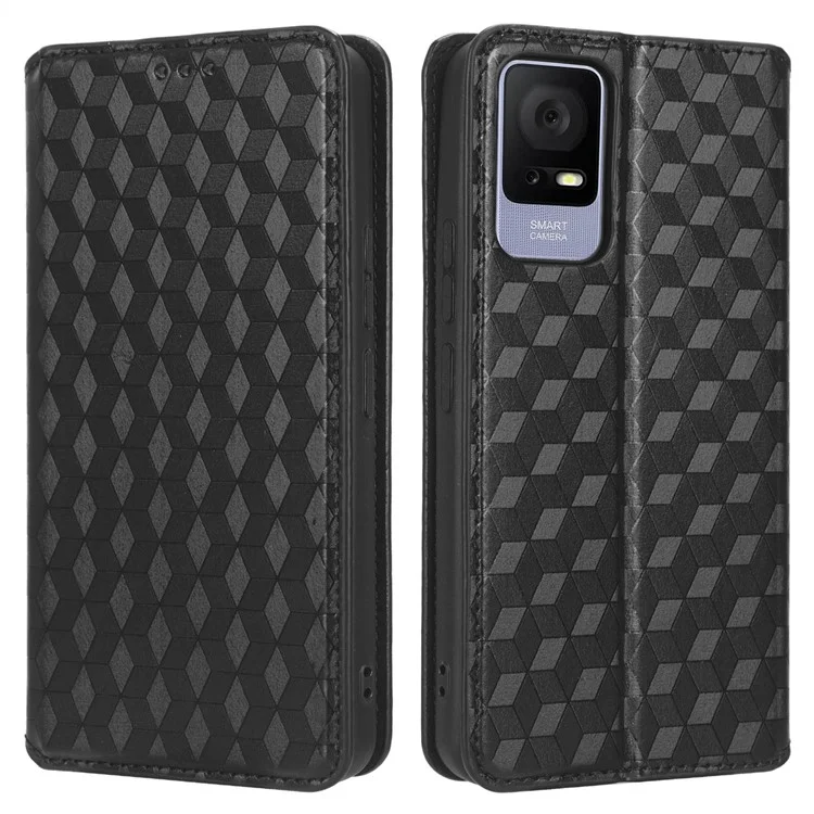 Pour TCL 405 / 406 / T506D Rhombus Pattern Imprinted PU Leather Protective Flip Phone Wallet Cover Stand Magnetic Auto-absorbed Anti-scratch Phone Case - Noir