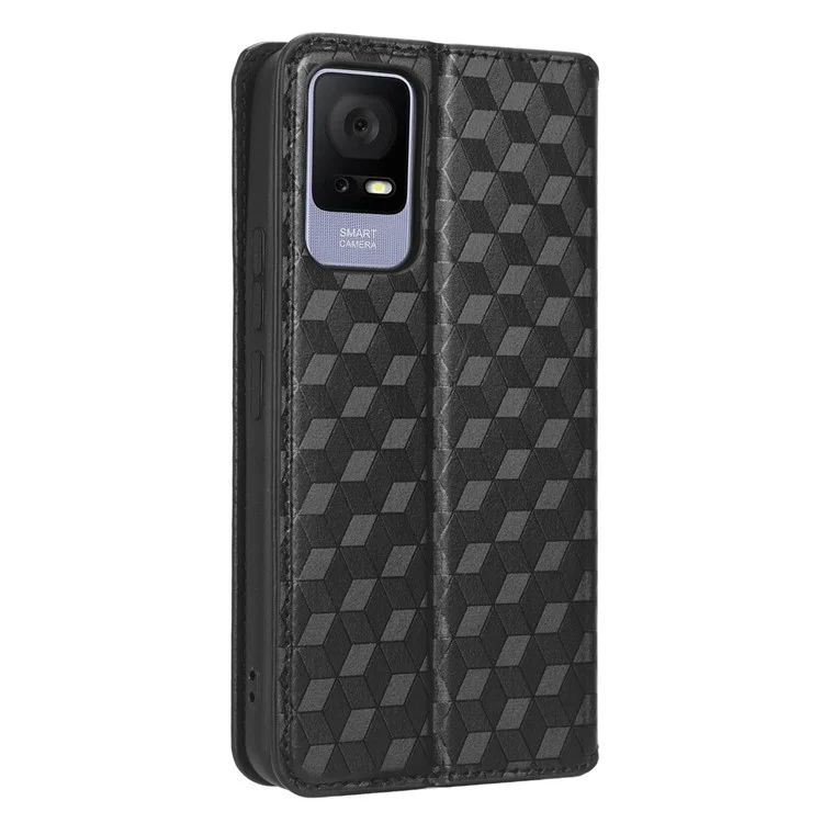 Pour TCL 405 / 406 / T506D Rhombus Pattern Imprinted PU Leather Protective Flip Phone Wallet Cover Stand Magnetic Auto-absorbed Anti-scratch Phone Case - Noir