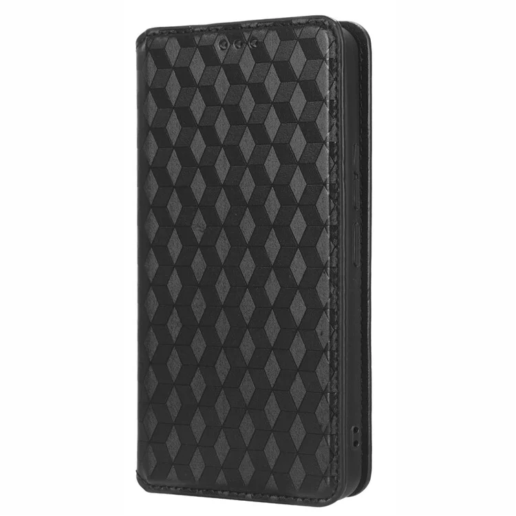 Pour TCL 405 / 406 / T506D Rhombus Pattern Imprinted PU Leather Protective Flip Phone Wallet Cover Stand Magnetic Auto-absorbed Anti-scratch Phone Case - Noir