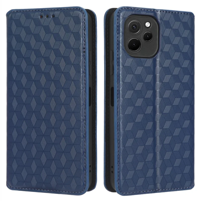Funda para teléfono móvil para Huawei nova Y61 4G / Enjoy 50z 4G Diseño de patrón de rombos estampado Estuche billetera con soporte de cierre magnético automático - Azul