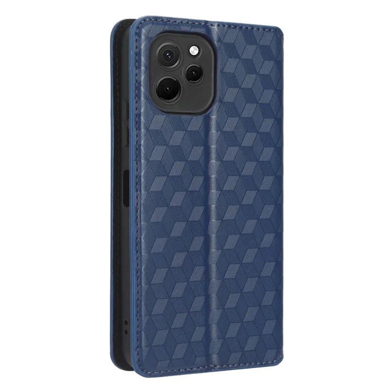 Funda para teléfono móvil para Huawei nova Y61 4G / Enjoy 50z 4G Diseño de patrón de rombos estampado Estuche billetera con soporte de cierre magnético automático - Azul