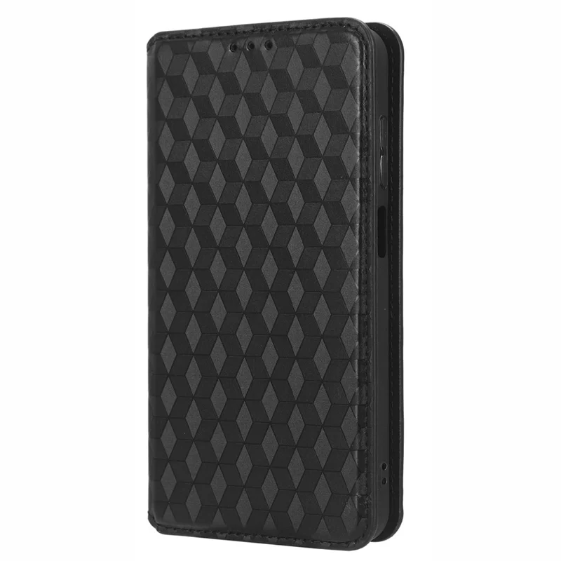 Para Ulefone Note 14 Rhombus Pattern Imprinted Drop-proof Phone Case Magnetic Auto Closing PU Leather Wallet Stand Anti-scratch Phone Cover - Black