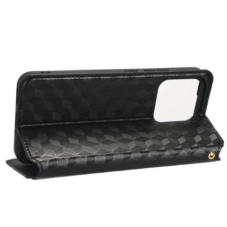 Custodia Magnetica per Telefono Auto-Chiudente per Xiaomi 13 5G, Custodia Portafoglio in Pelle PU con Motivo a Rombo Impresso - Nero