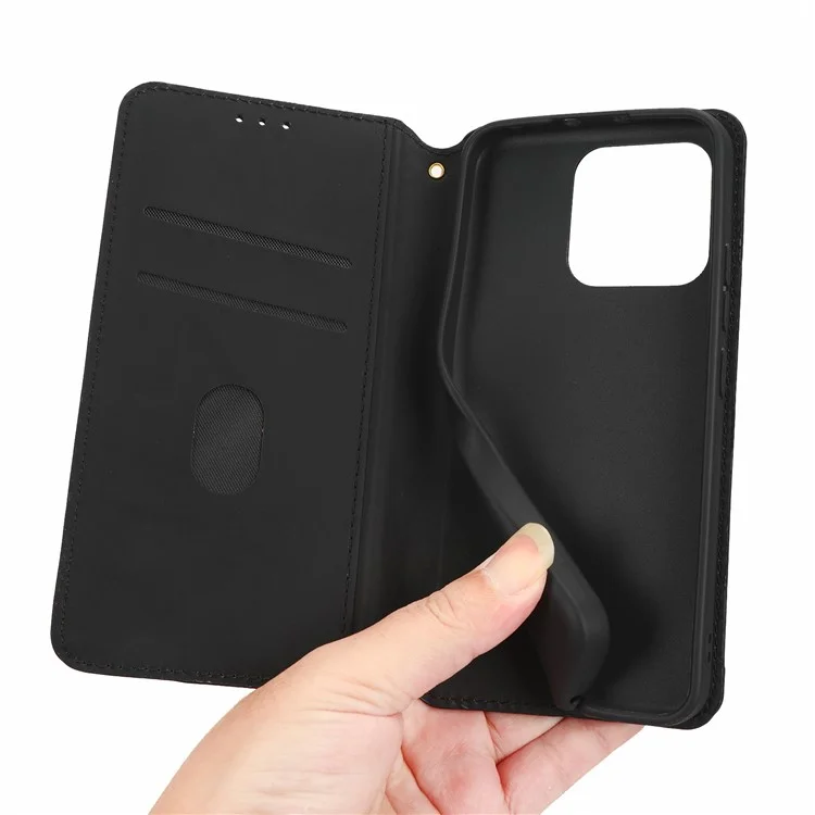 Custodia Magnetica per Telefono Auto-Chiudente per Xiaomi 13 5G, Custodia Portafoglio in Pelle PU con Motivo a Rombo Impresso - Nero