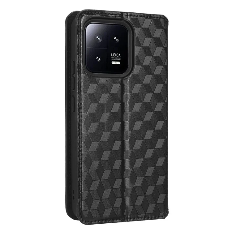 Custodia Magnetica per Telefono Auto-Chiudente per Xiaomi 13 5G, Custodia Portafoglio in Pelle PU con Motivo a Rombo Impresso - Nero
