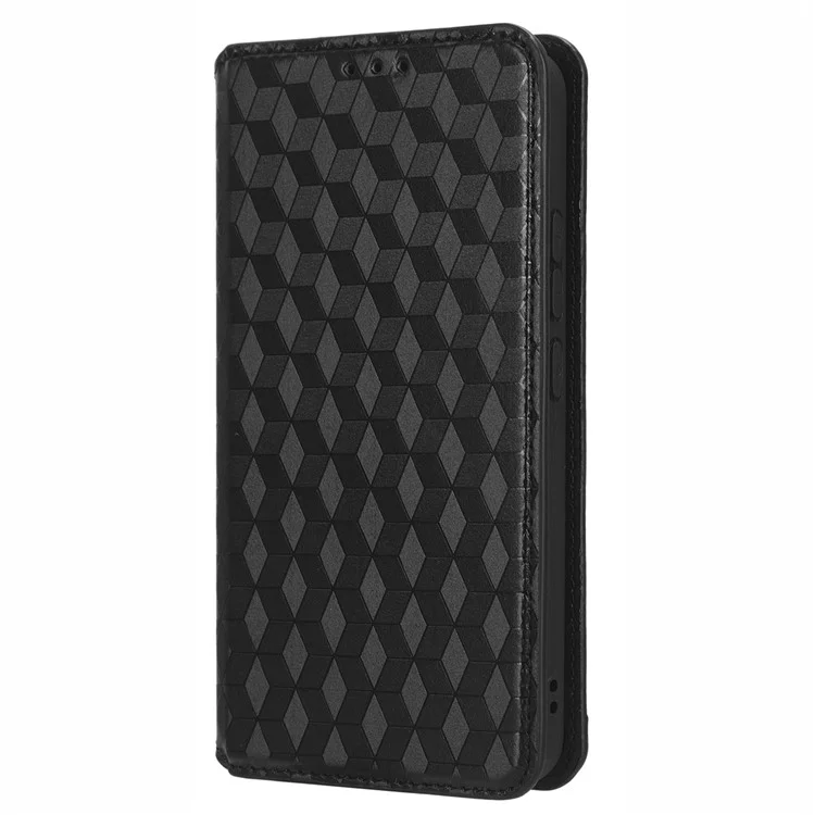 Custodia Magnetica per Telefono Auto-Chiudente per Xiaomi 13 5G, Custodia Portafoglio in Pelle PU con Motivo a Rombo Impresso - Nero