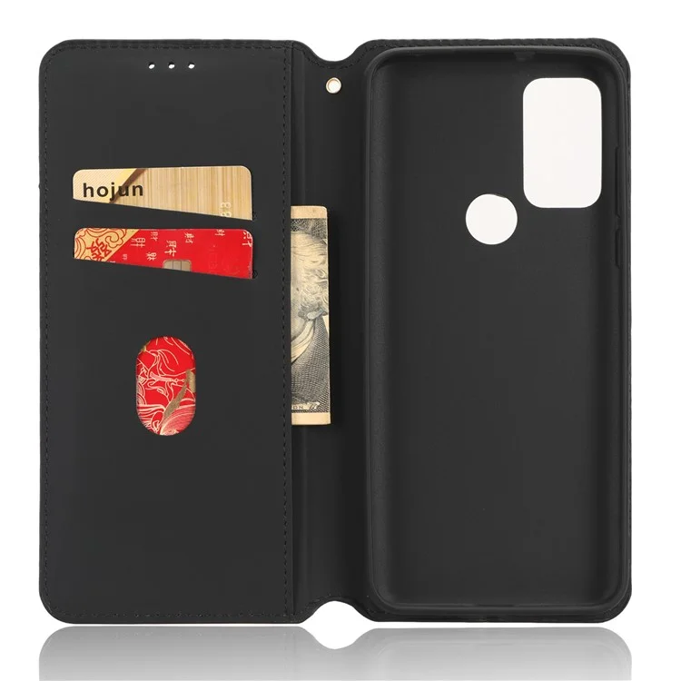 PU Leather Protective Phone Case For Motorola Moto G Play (2023) 4G, Rhombus Pattern Imprinted Magnetic Auto-absorbed Stand Wallet Folio Flip Phone Cover - Black