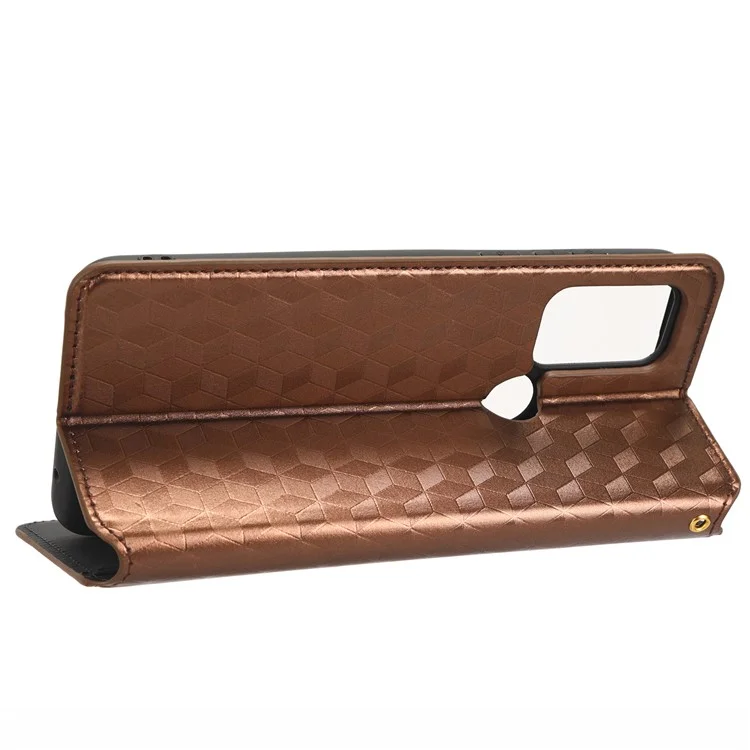 Custodia protettiva in pelle PU per Motorola Moto G Play (2023) 4G, con motivo a rombo impresso, stand magnetico auto-assorbente, portafoglio a libro e cover per telefono pieghevole - Marrone