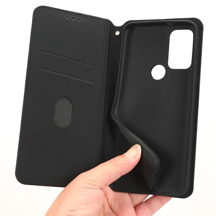 Custodia protettiva in pelle PU per Motorola Moto G Play (2023) 4G, con motivo a rombo impresso, stand magnetico auto-assorbente, portafoglio a libro e cover per telefono pieghevole - Marrone