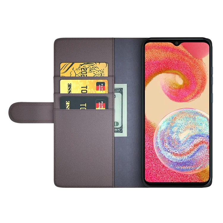 Für Samsung Galaxy A04e 4G / F04 4G / M04 4G Handyhülle Echtes gespaltenes Leder Folio-Ständer Geldbörse Flip Schutzhülle - Braun