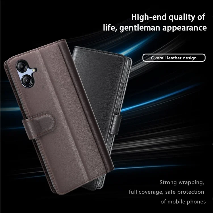 Für Samsung Galaxy A04e 4G / F04 4G / M04 4G Handyhülle Echtes gespaltenes Leder Folio-Ständer Geldbörse Flip Schutzhülle - Braun