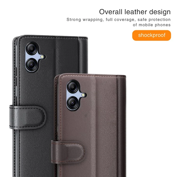 Für Samsung Galaxy A04e 4G / F04 4G / M04 4G Handyhülle Echtes gespaltenes Leder Folio-Ständer Geldbörse Flip Schutzhülle - Braun