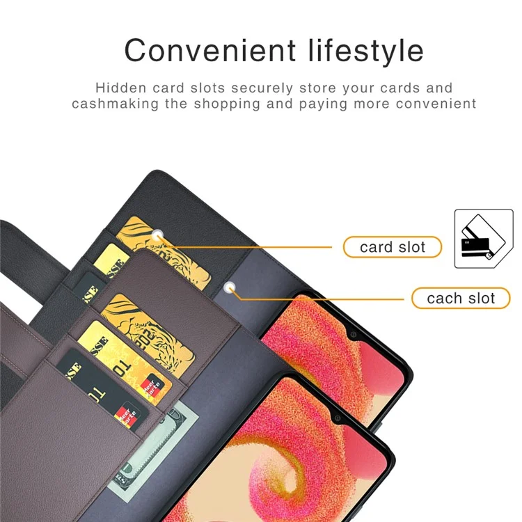 Für Samsung Galaxy A04e 4G / F04 4G / M04 4G Handyhülle Echtes gespaltenes Leder Folio-Ständer Geldbörse Flip Schutzhülle - Braun