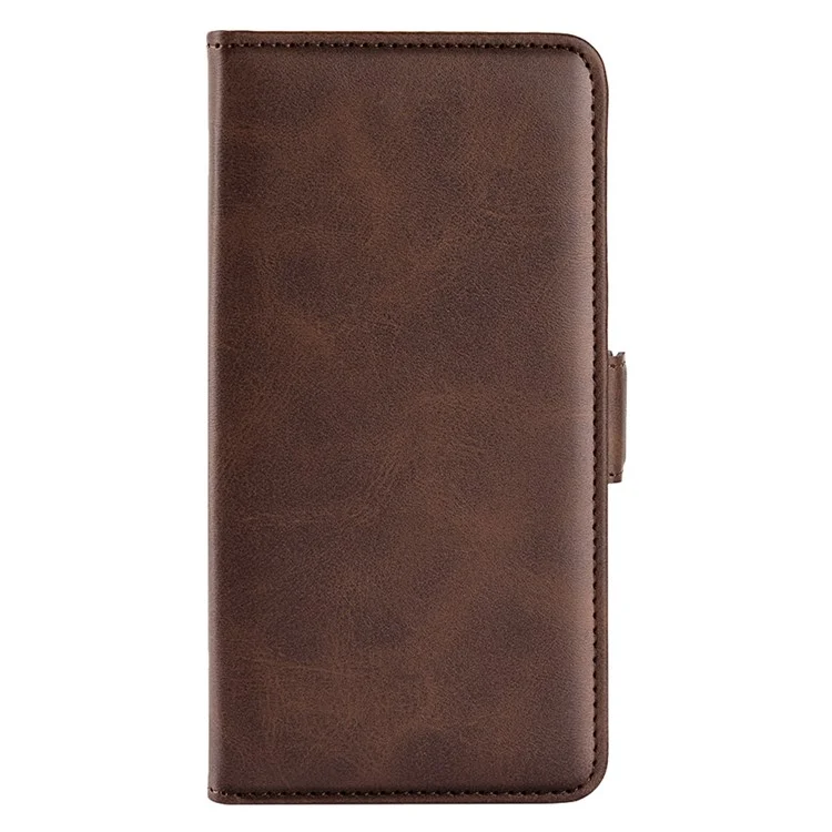 For Motorola Moto G Play (2023) 4G Calf Texture Phone Case PU Leather Dual Magnetic Clasp Foldable Stand Wallet Cell Phone Cover - Brown