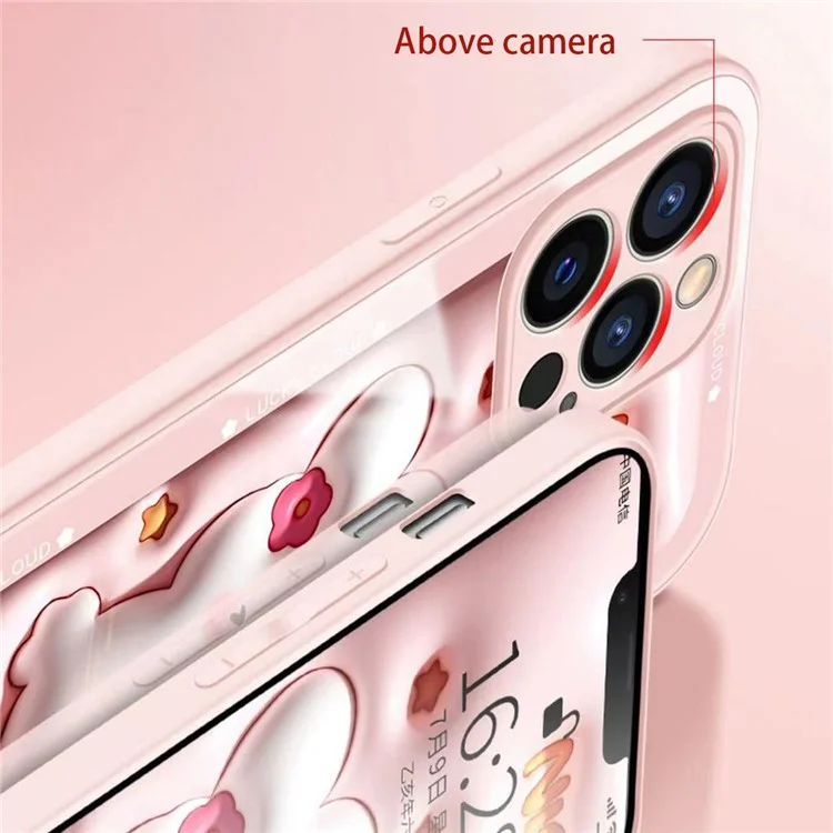 For iPhone 13 Pro Max 6.7 inch Cartoon Rabbit Hugging Star Tempered Glass + TPU Phone Case Back Protective Cover - Pink