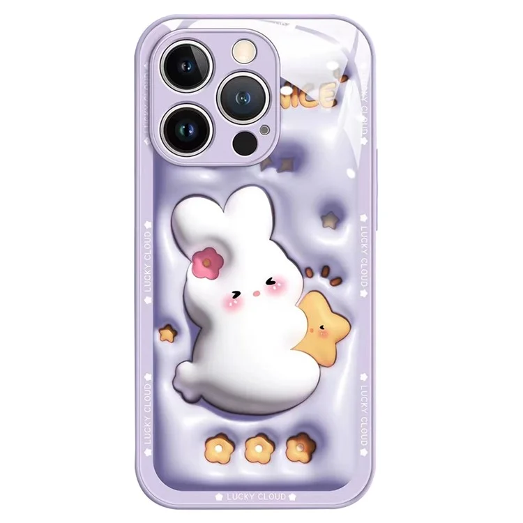 For iPhone 12 Pro Max 6.7 inch Cartoon Rabbit Hugging Star Tempered Glass + TPU Phone Case Shockproof Back Protective Cover - Light Purple