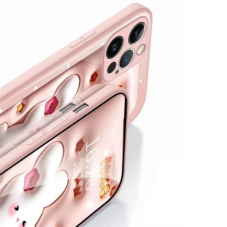Para iPhone 14 Pro Max Cartoon Rabbit Hugging Star Tempered Glass + TPU Phone Case Bump Proof Back Protective Cover - White