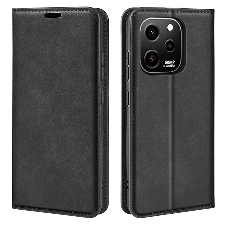 Para Huawei nova Y61 4G Funda de billetera con cierre magnético automático de piel de PU con soporte, sensación suave al tacto, resistente a golpes - Negro