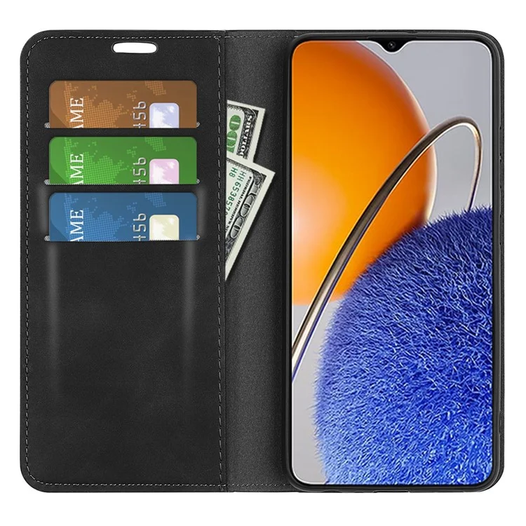 Para Huawei nova Y61 4G Funda de billetera con cierre magnético automático de piel de PU con soporte, sensación suave al tacto, resistente a golpes - Negro