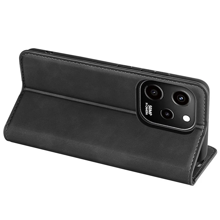 Para Huawei nova Y61 4G Funda de billetera con cierre magnético automático de piel de PU con soporte, sensación suave al tacto, resistente a golpes - Negro