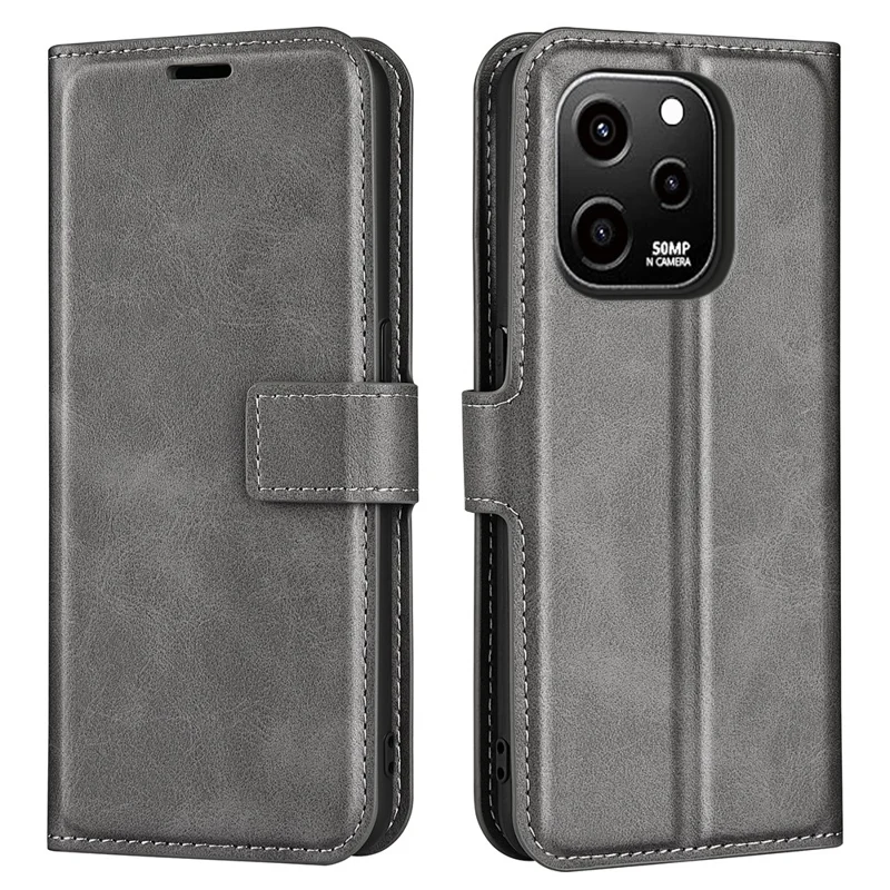 For Huawei nova Y61 4G Calf Texture PU Leather Phone Case Wallet Stand Full Body Flip Folio Square Magnetic Clasp Protective Cover - Grey