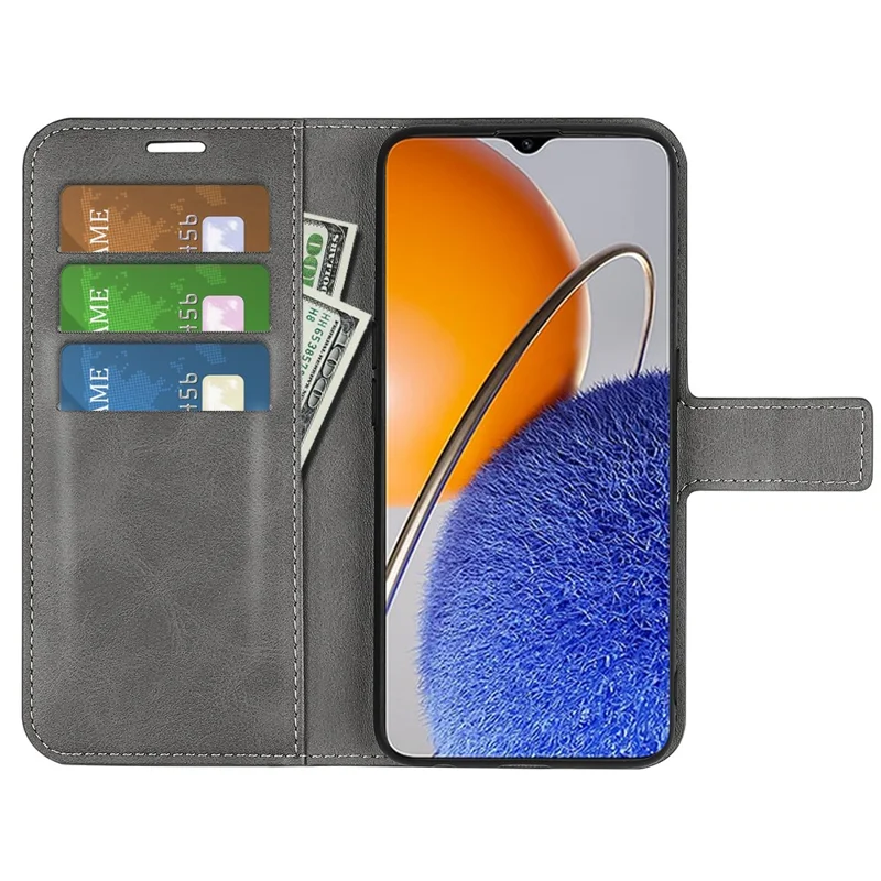 For Huawei nova Y61 4G Calf Texture PU Leather Phone Case Wallet Stand Full Body Flip Folio Square Magnetic Clasp Protective Cover - Grey